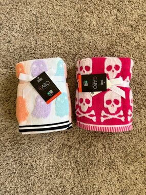 Caro Halloween Spooky Skull Pink Hand Towel + Pastel Ghost Print Towel Sets NWT